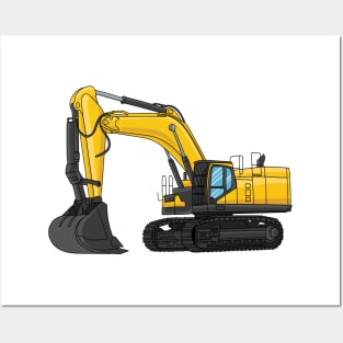 Crawler excavator cartoon illustration Posters and Art